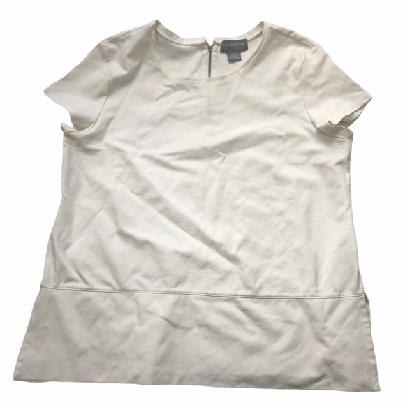 Liz Claiborne Women's Large Cream Short Sleeved Peblum Hem Top Blouse - Picture 1 of 6